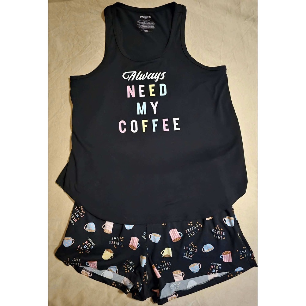 Joyspun Womens Coffee Pajama Set Black Tank Top and Shorts Size S 4-6 JS0436436S